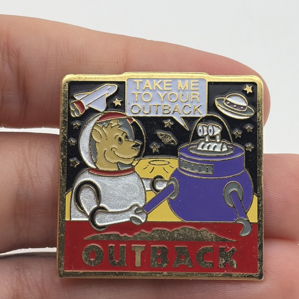 Outback Steakhouse Take Me To Your Outback Alien UFO Kangaroo Lapel Hat Pin
